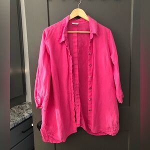 Pink button up 100% linen Longsleeve oversized